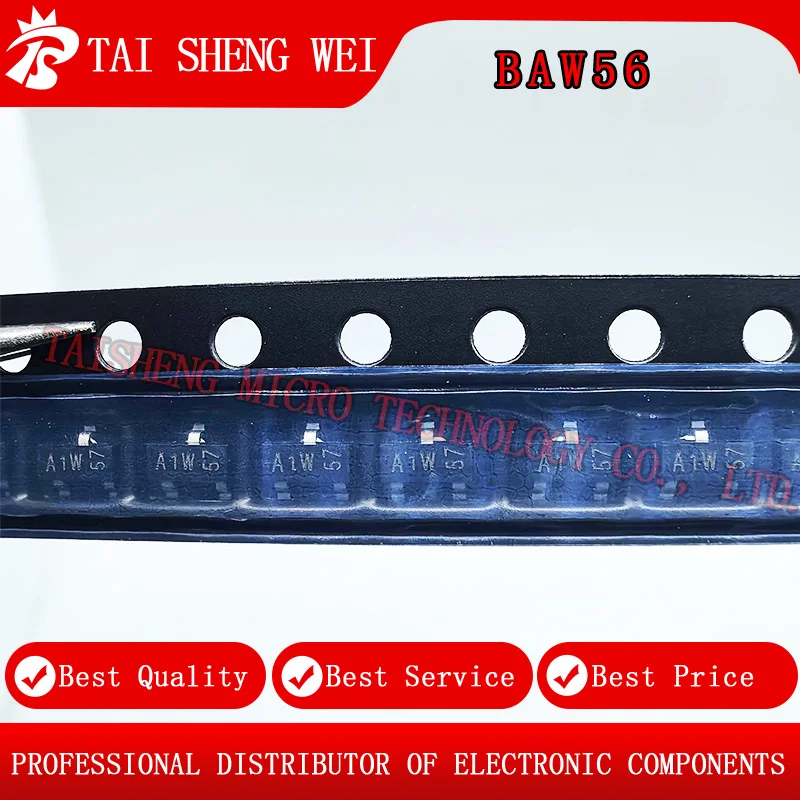 20PCS Brand New Original BAW56 Surface Mount Switching Diode AW56, Marked A1W, A1, SOT-23 Package, 0.2A/70V Transistor