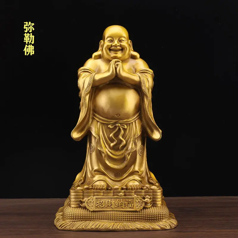 Pure brass Maitreya Buddha figurine, a large-bellied Buddha, Maitreya Bodhisattva with a smiling face, bringing wealth and bless