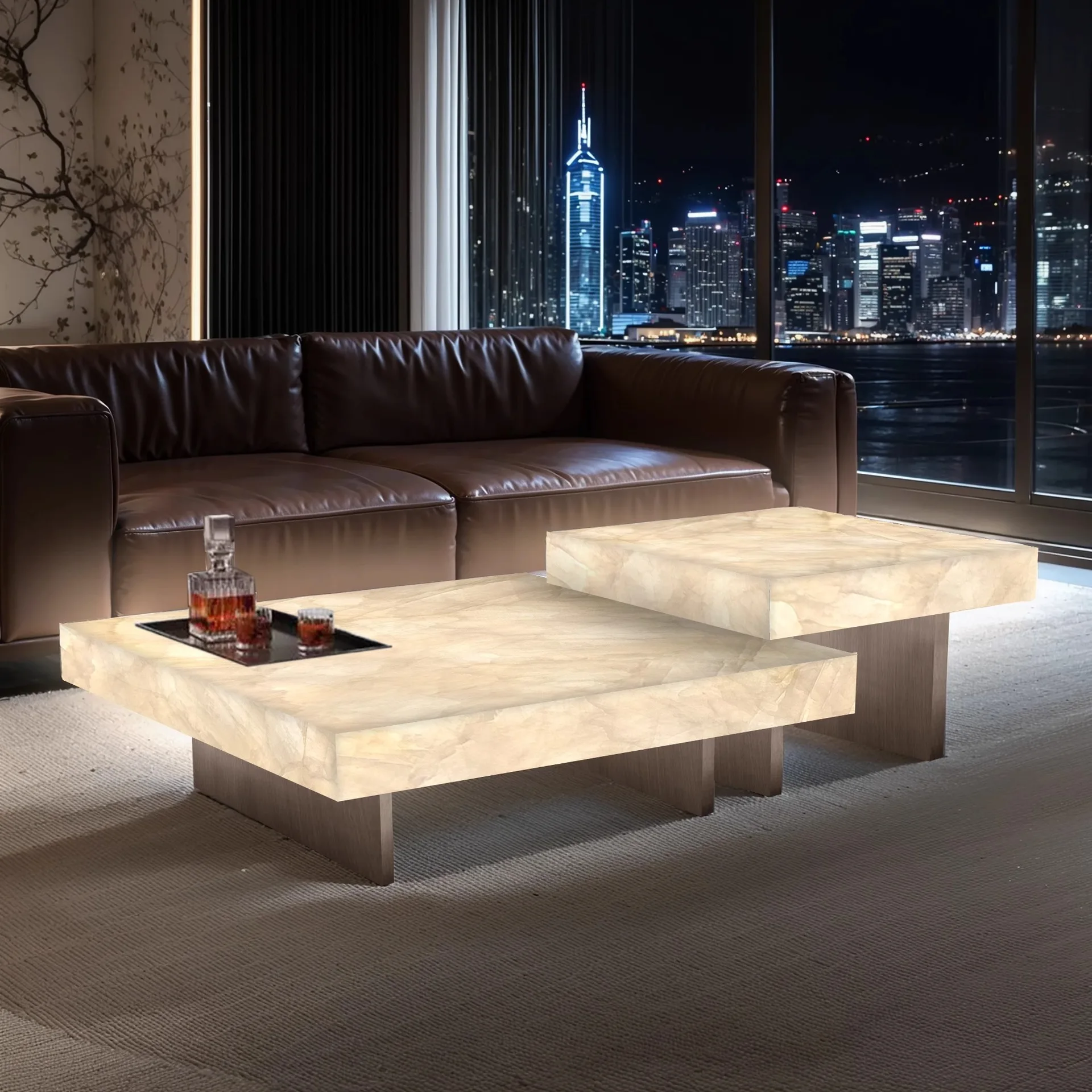 Box, coffee table, combination living room, square jade, luxury stone, light luxury, large flat floor, Nordic mansion