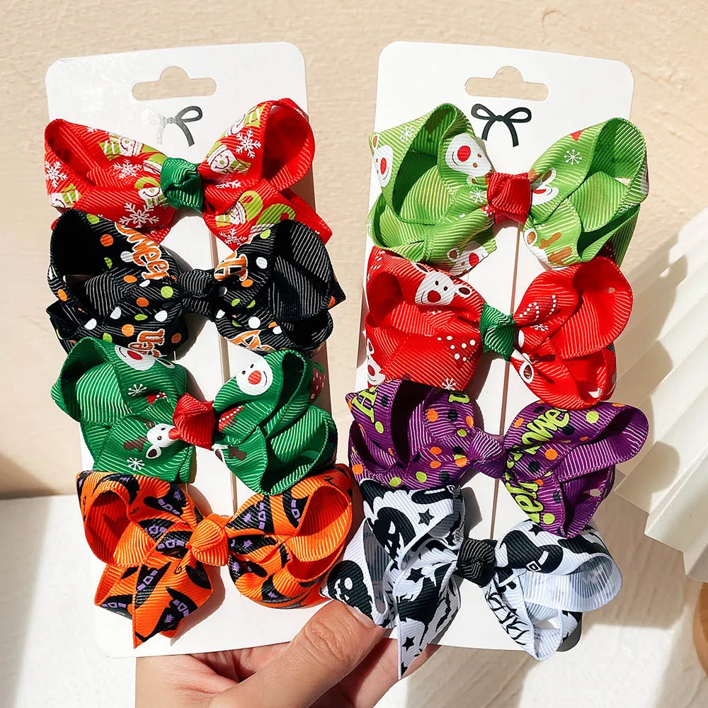 

4Pcs Fashion 3D Bow Hairclip Skull Pumpkin Ghost Hairpin Children Kids Girl Halloween Party Headdress Hair Accessories wholesale