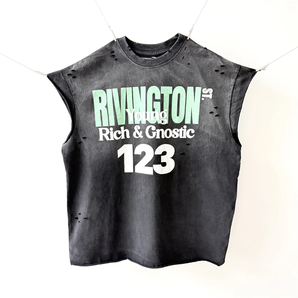 Washed RRR 123 Sleeve-Cut T-Shirt Men Women Heavy Fabric RRR-123 Hand Worn Tank Top T Shirt Tee Tops