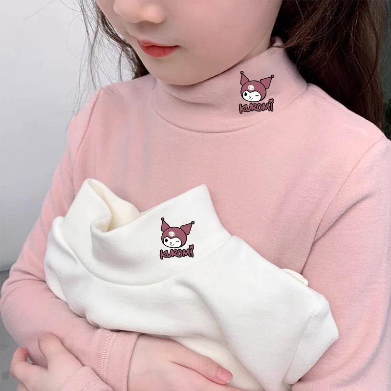 Kawaii Kuromi Kids Plush High Collar T-Shirt Sanrios Anime Autumn Cartoon Girls Cute Thicken Bottom Layer Shirt Warm Clothing