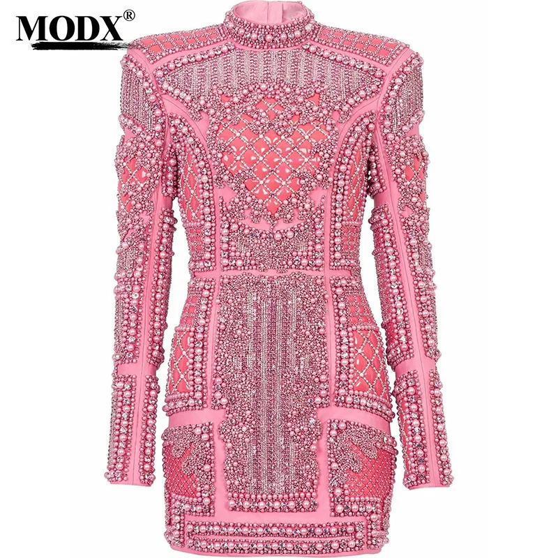 2024 Autumn/Winter New Fashion Heavy Industry Diamond studded Bead Sparkling Elastic Tight Small Dress