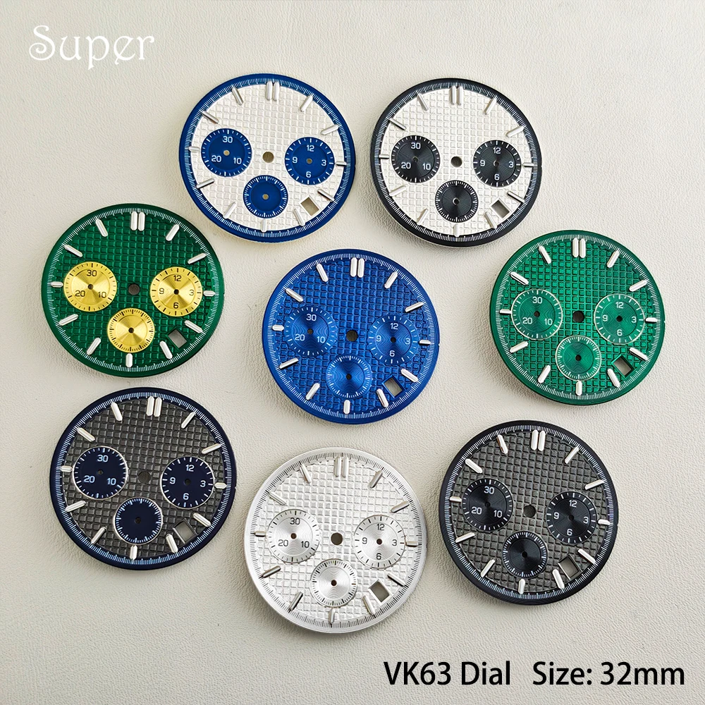 SUPER VK63 Dial 31.8mm Green Luminous Panda Watch Dial Custom LogoDIY Modified Watch Accessories Suitable for VK63 Movement