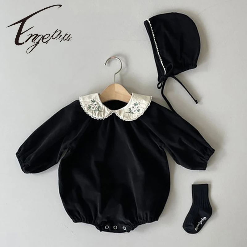 Corduroy Baby Girl Romper Lapel Cute Baby Jumpsuit+Hat 2pcs Spring Autumn Long Sleeves Baby Romper Toddler Baby Girl Clothes