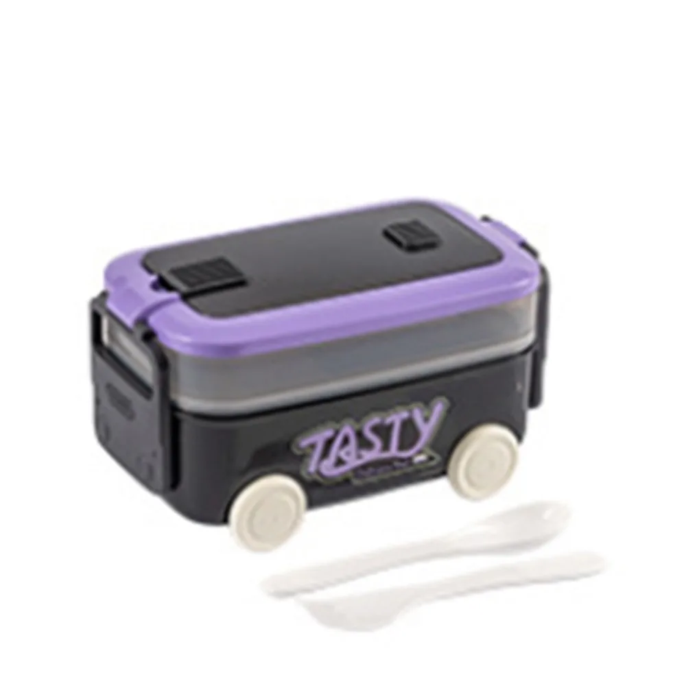 

Movable Compartment Bus Lunch Box with Tableware Double Layer Car Shape Lunch Box Sealed Leakproof Food Storage Box School