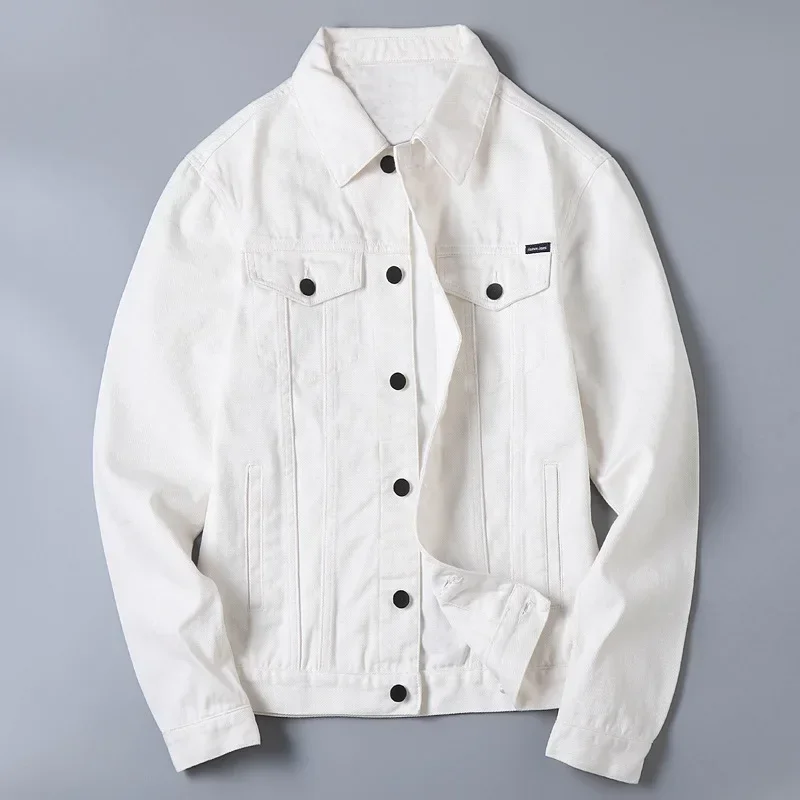 2025Spring and Autumn Casual Slim Fit White Denim Jacket Men's Top Korean Version Trendy Casual Workwear Denim Jacket Men's