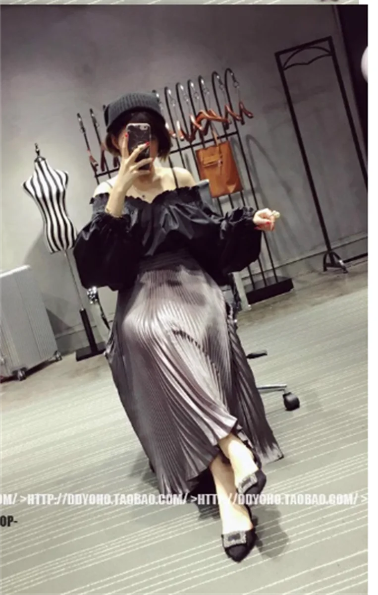 

Gold Pleated Skirt Long Women Spring Folds Fashion Young