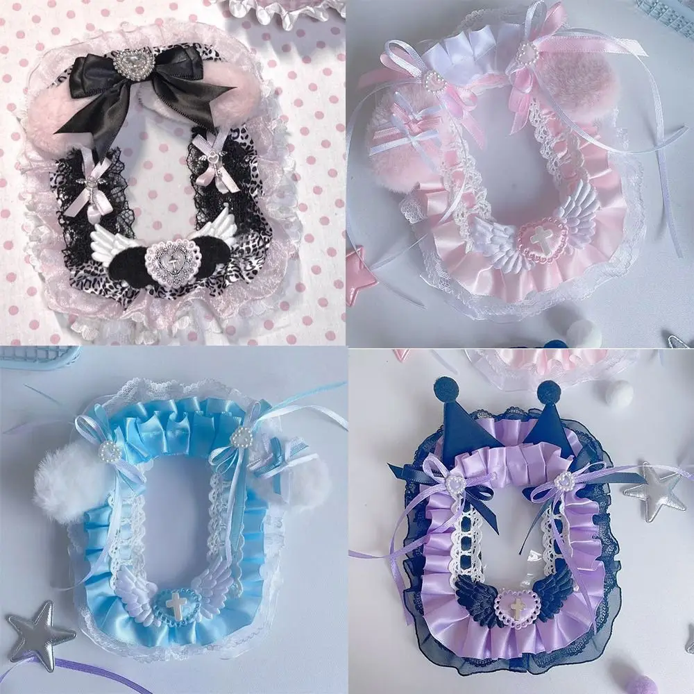 Leuke engelenvleugels kaarthouder kant fotobeschermer hoesje anime met lint fotokaarthouder