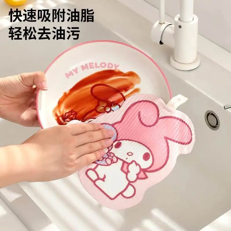 New Sanrio Hello Kitty Innovative Dish Cloth Cartoon Cute My Melody Cinnamoroll Kawaii Home Kitchen Cleaning Cloth Wiping Cloth