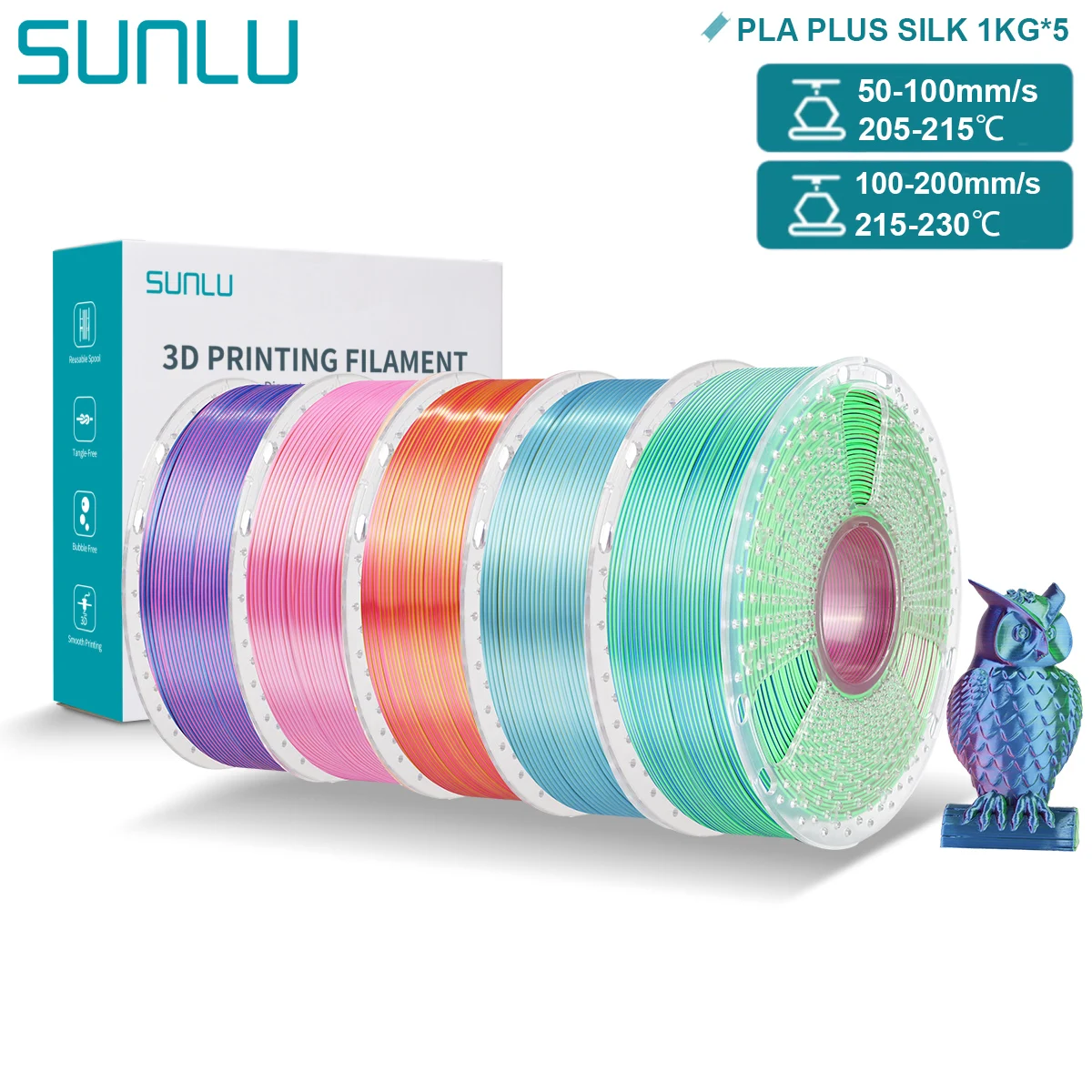 SUNLU PLA PLUS Silk 1.75mm 3D-Druckerfilament Zwei/Drei-Ton Glänzende Seidentextur Farbverlauf Kompatibel mit den meisten FDM-3D-Druckern – Detail 1