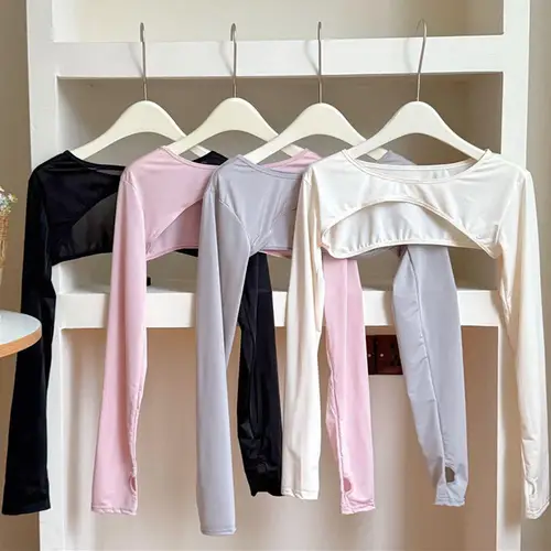 Imagen 1 del producto Chal de seda helada para mujer, camisetas de manga larga de una pieza con mangas en el brazo, Top corto, blusa de manga larga con protección solar para deportes al aire libre, verano