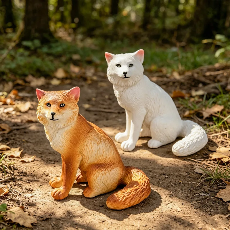 Oenux Realistic Tibetan Fox Arctic Fox Figurine Simulation Wildlife Animal Model Cognitive Educational Christmas Gift Collection