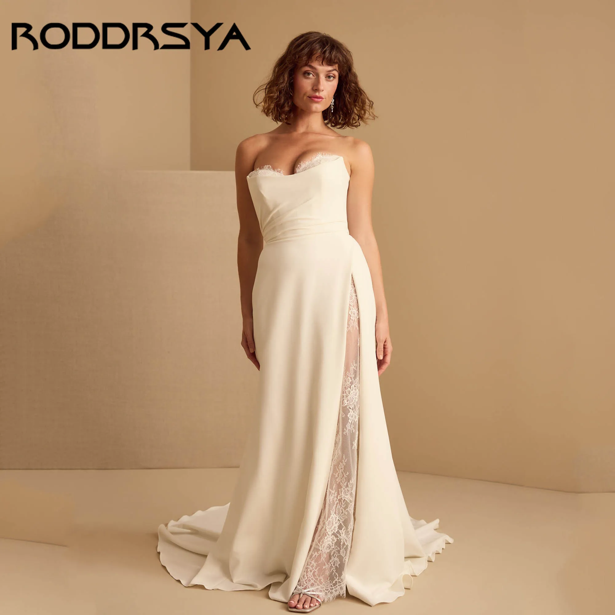 

RODDRSYA Strapless Mermaid Wedding Dress Elegant Soft Satin Lace Bridal Gowns Minimalist Backless vestidos de novia Customized