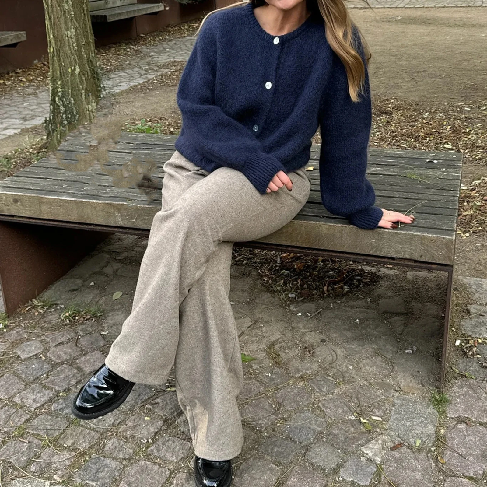 Donna Autunno y2k Vintage Girocollo Cardigan lavorato a maglia Basic monopetto Manica lunga Tinta unita Maglioni con bottoni Crop Top
