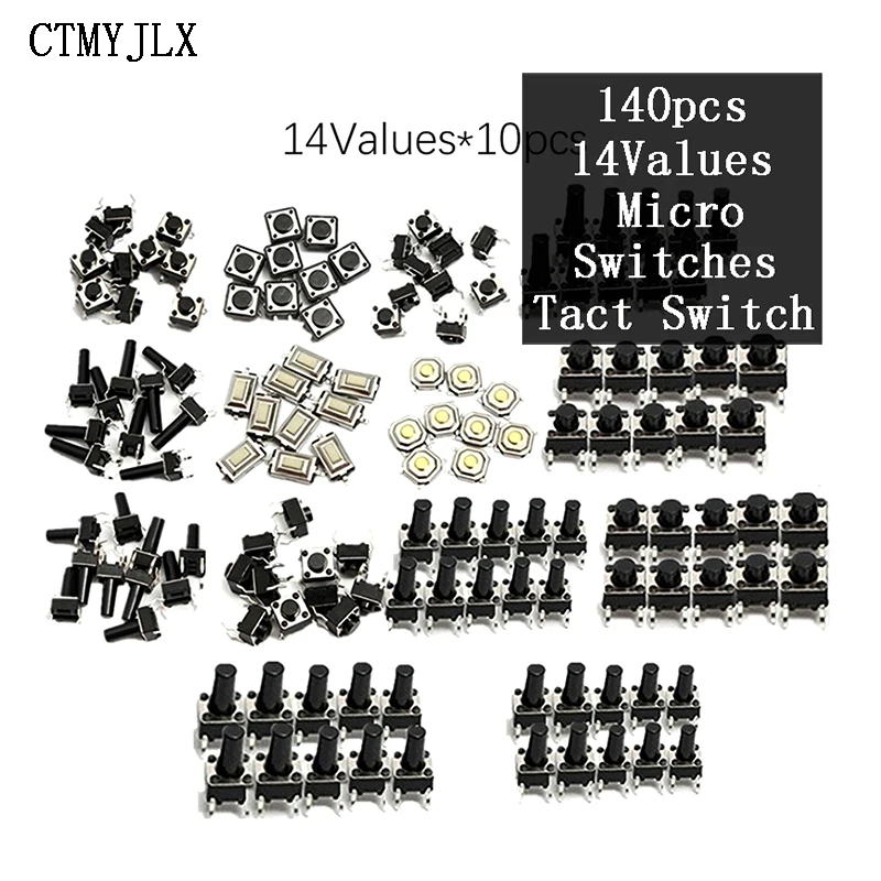 140pcs/lot 14types Momentary Tact Tactile Push Button Switch SMD Assortment Kit Set DIY Electronic Components Set