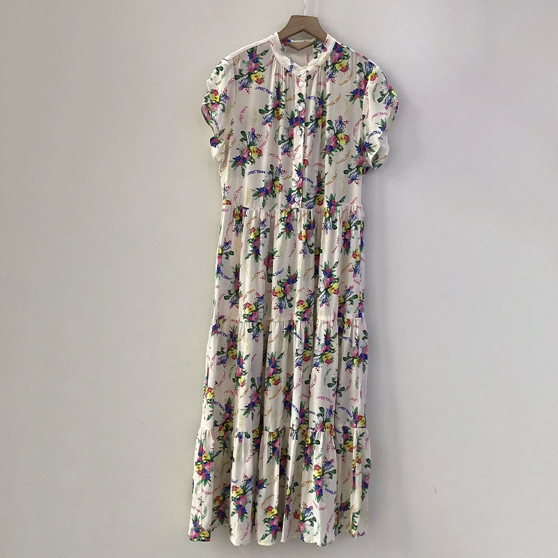 

Zadig Women Long Robes Summer Short Sleeve Casual Skinny Dresses Female Classic Wing Floral Print Fashion Occasion Long Dress