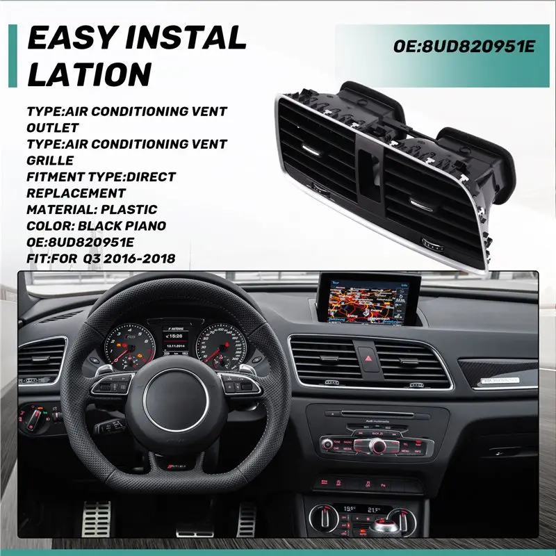 AB16-For Q3 2016-2018 8UD820951E Front Dash Center Console Air Outlet Middle Air Conditioning Vent Grille