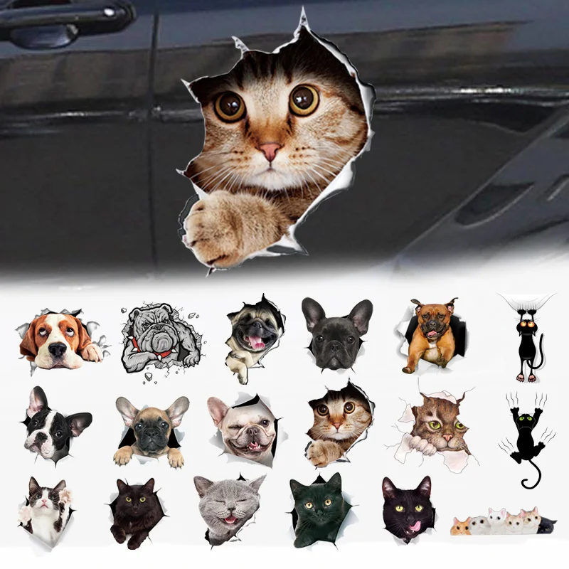 

Self adhesive 3D animal stickers for cars, creative car windows, cat, dog, home decor, scratch coverage