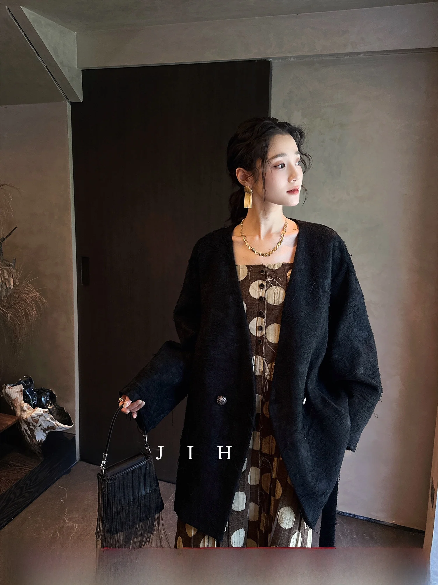 

Sanji Bla Flower Double Layer Weave Tassel Trim Fce Lined Zen Sle Coat Casual Commute Sle Waterproof Nylon Fabric