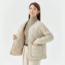 Ladies Winter New Fashion Thin Solid Color Loose Warm Padded Jacket, Casual Fleecing Single-breasted Jacket with Pockets Women