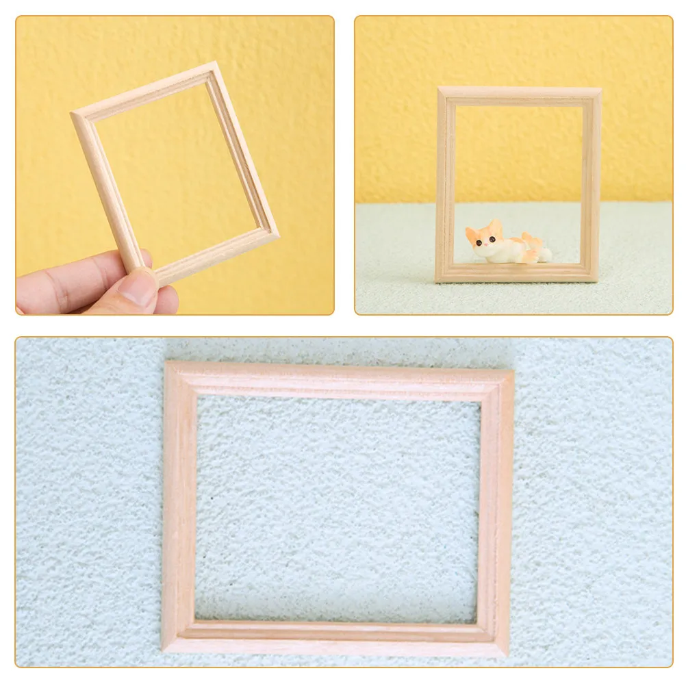 

6Pcs Natural Wood Mini Photo Frames Smooth Finish Tiny Picture Frames for Dollhouse Interiors Childrens Room Decorative Accents
