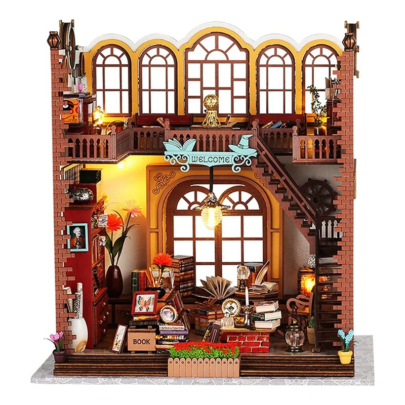 book nook DIY Book Nook Kit, 3D Wooden Puzzle Bookend Kit, Bookends Model Build-Creativity Kit with LED Light for Birthday A