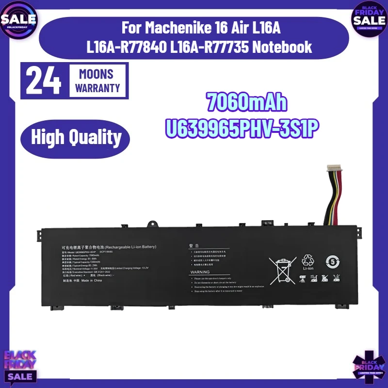 7060mAh U639965PHV-3S1P Laptop Battery For Machenike 16 Air L16A L16A-R77840 L16A-R77735 Notebook