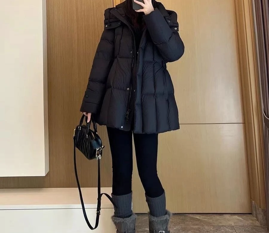 2025 Winter Cotton Jacket Women's Middle School Long Hooded Cotton Jacket Waist Cinching and Slimming Versatile Breadman