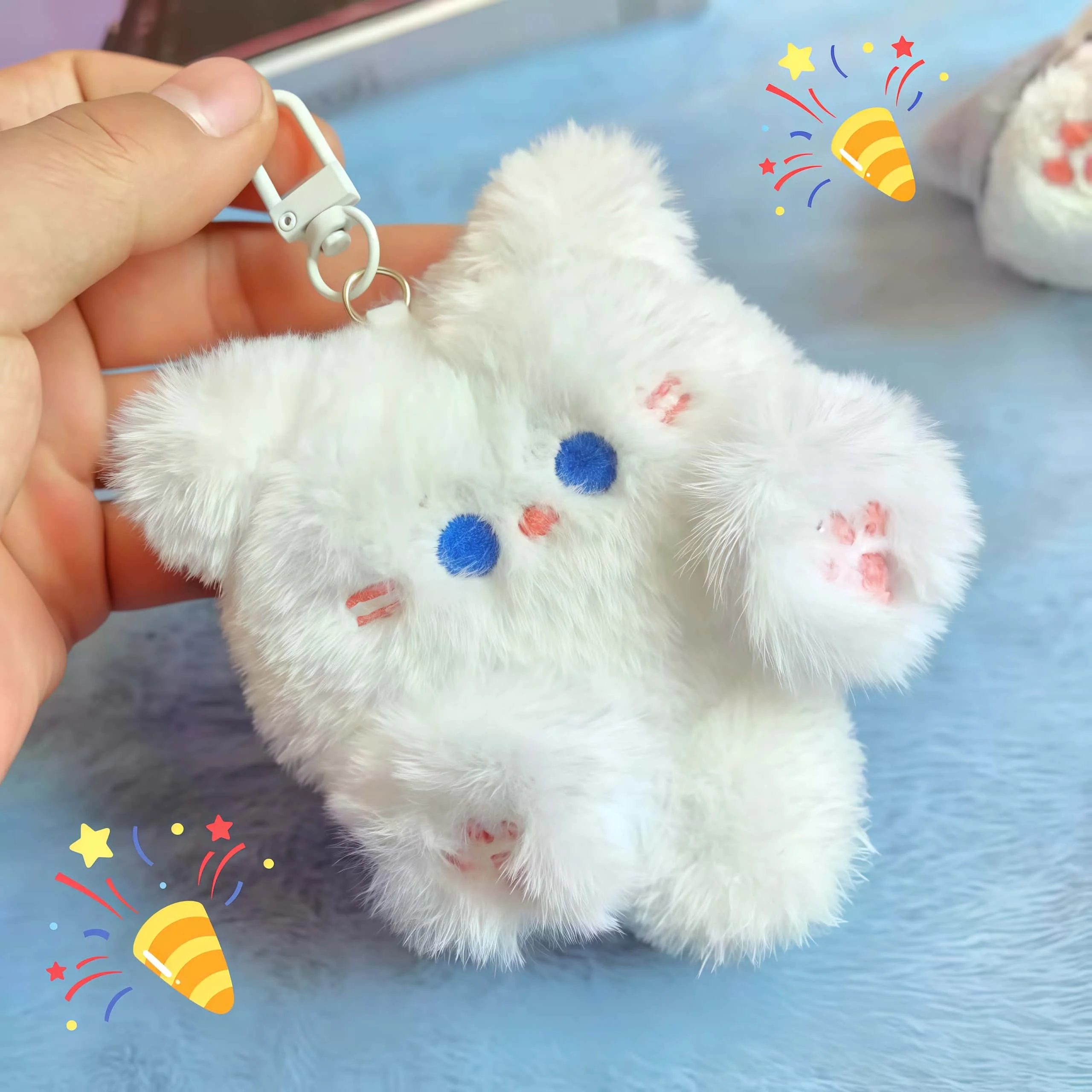 Fluffy Handmade Plush Cat Keychain, Soft Fuzzy Kitten Bag Pendant With Colorful Paws, Cute Aesthetic Backpack Charm Decor Gift