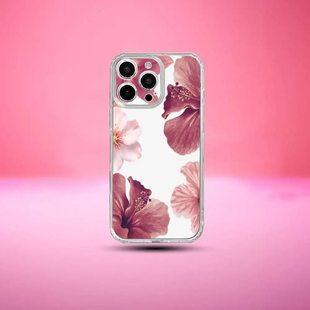Flores lírio hibiscue beleza caso de telefone para iphone17,16,15,14,13,12,11 plus, pro max, capa transparente de silicone macio