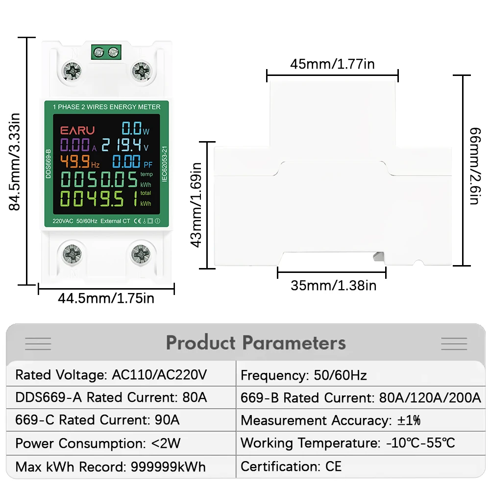 AC  Monitor 110V 220V Voltage Current Power Factor Active kWh Reset Zero Electric Energy Frequency Meter Voltmeter AMP  Din Rail