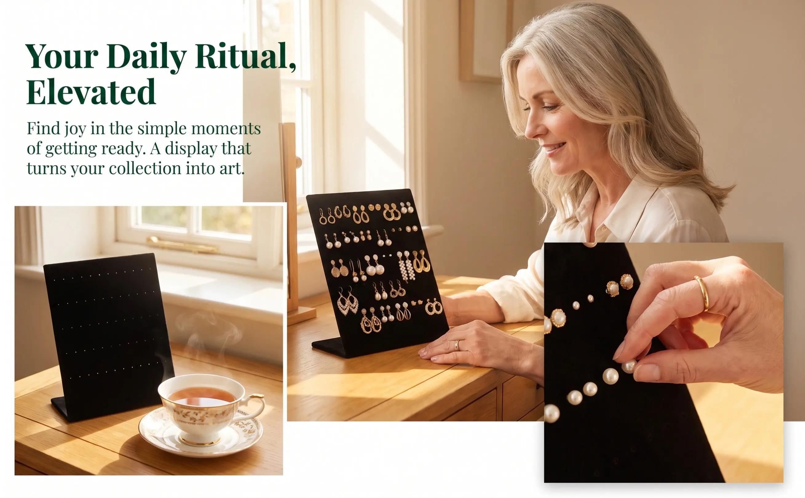 Black Lint Earring Stand Organizer 60 Holes Large Capacity Wall Hanging Countertop Earring Storage Rack Jewelry Display Holder