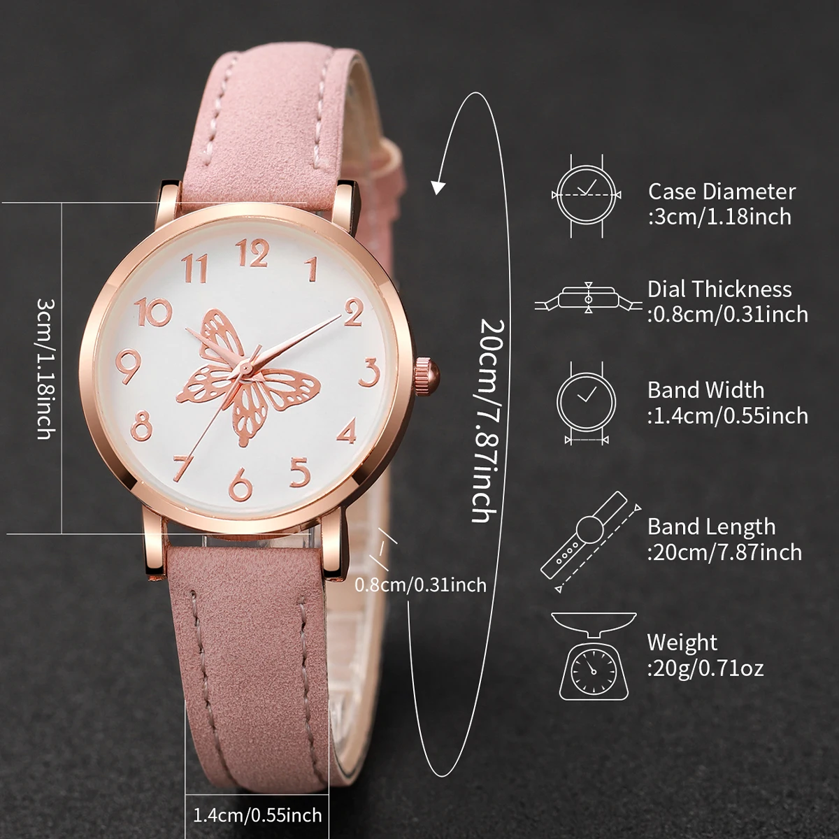 6PCS/Set Women\'s Watch Fashion Butterfly Dial Leather Band Quartz Watches Jewelry Set（Without Box）