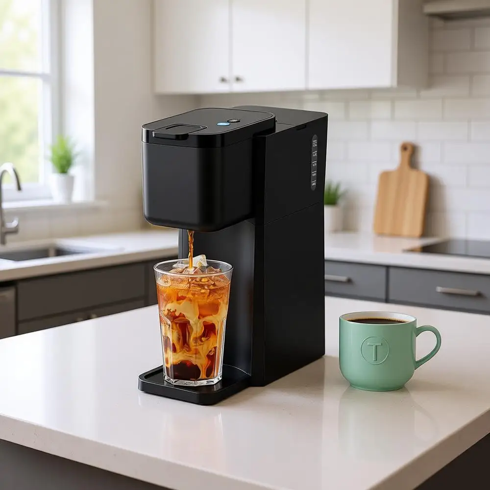 

Mini Hot and Iced Coffee Maker Single Serve, for K Cup and Ground, Brew Sizes 6 to 14 Oz, with Recipe Book, for Home, Travel, RV