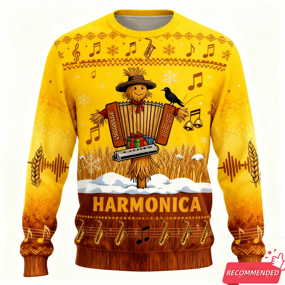 

Christmas Funn Gingerbread Man Rock Band Ugly Sweater For Men Fun Snowman And Elk Pattern Sweatshirt New Year Xmas Sweatshirts