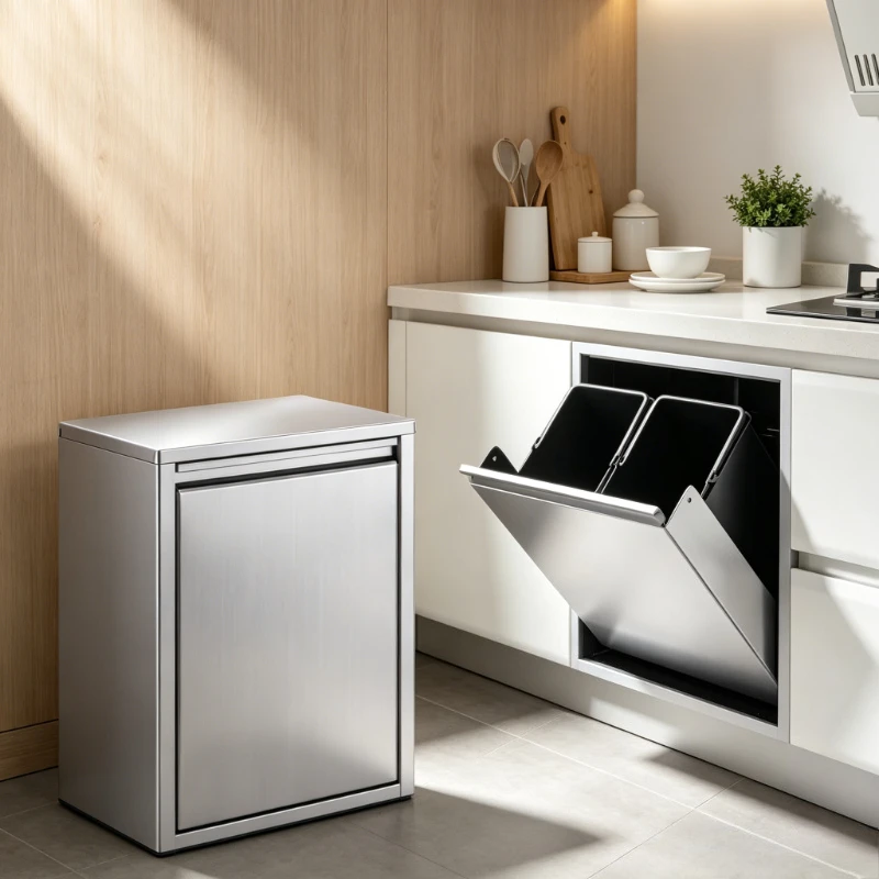

Stainless Steel Embedded Wall Trash Can Large Capacity Portable Inner Bucket Space Saving Handle Kitchen Upgrade Anti Leak