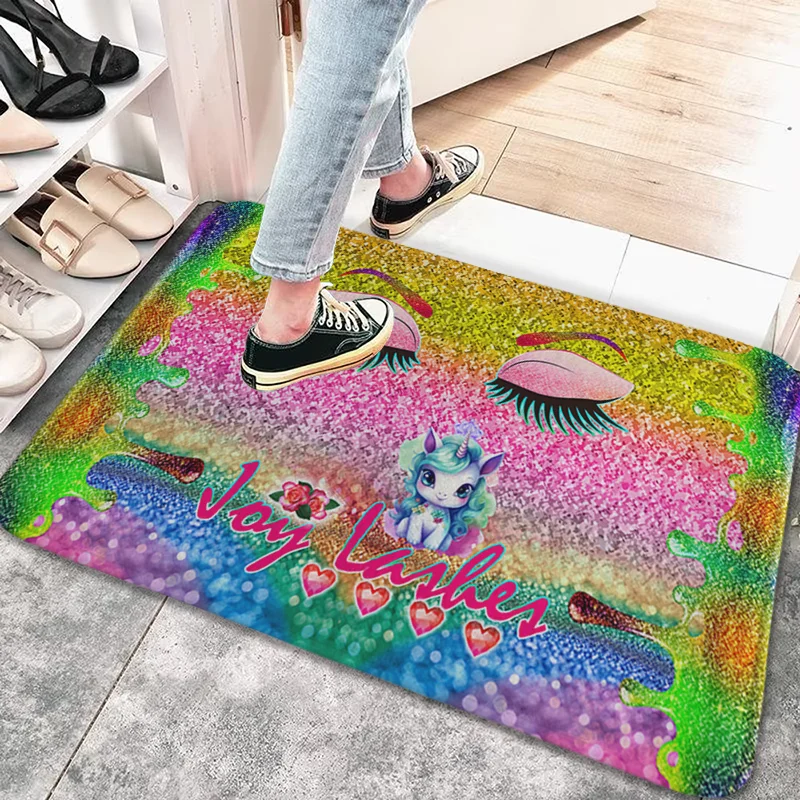 Glitter Joy Lashes Mat Eyelash Floor Mats Unicorn Doormat Makeup Entrance Rug Kids Girls Women Bedroom Bedside Carpets Non-slip