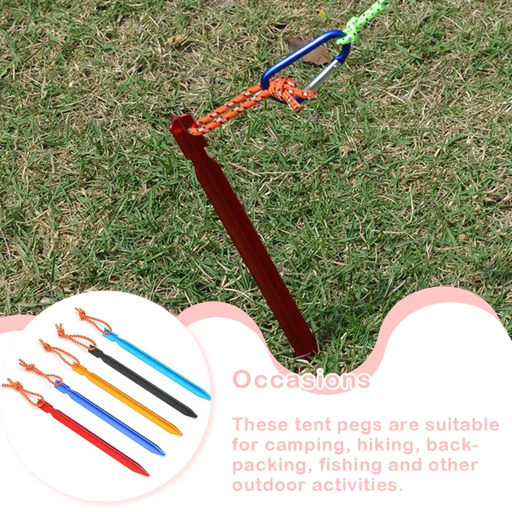 Pack of 10 Tent Pegs Outdoor Backpacking Aluminum Alloy Canopy Stakes Reusable Fishing Yard Park Rope Nails Tools