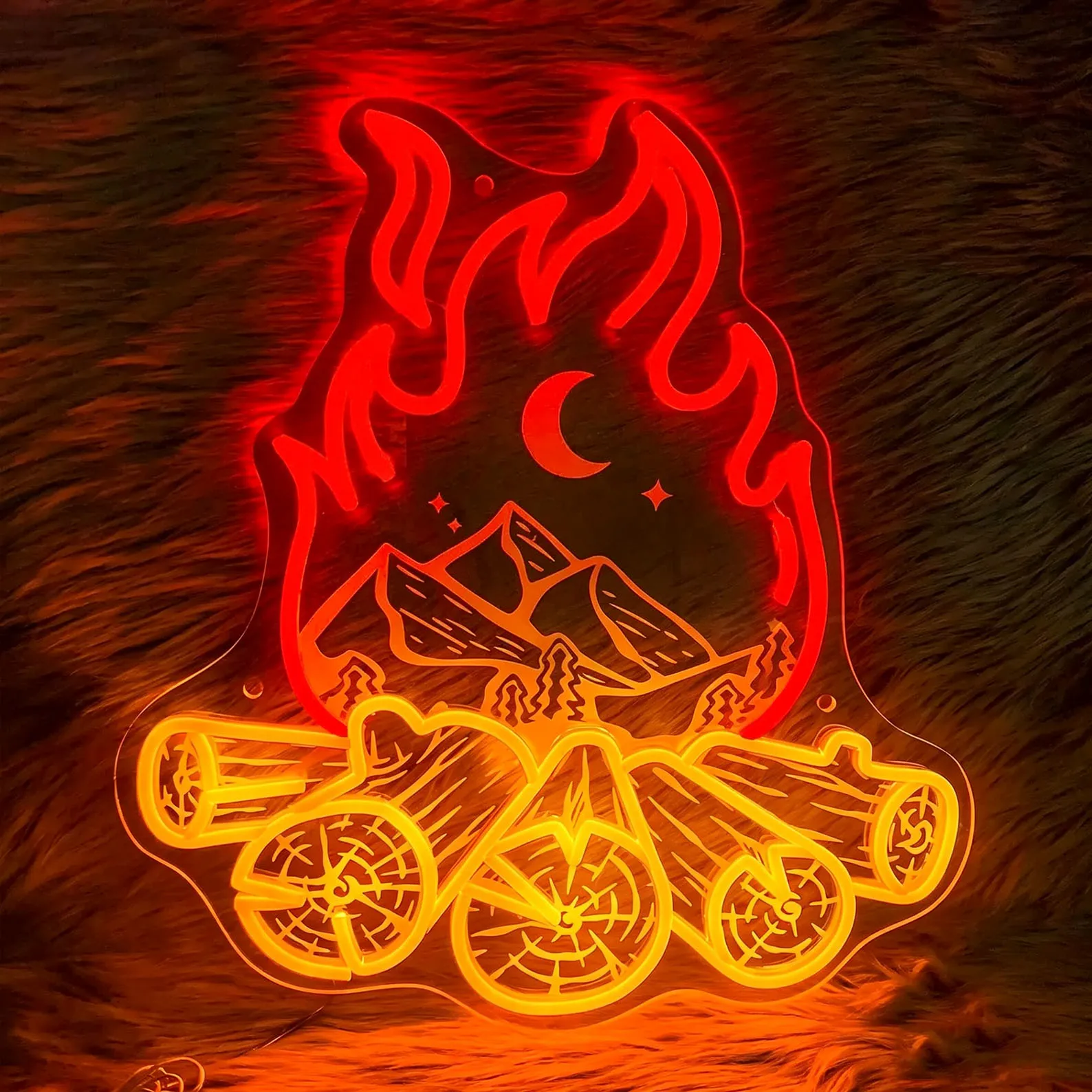 Campfire Neon Sign,Outdoor Adventure LED Wall Light,Mountain Campsite Wall Decor,Bonfire Vibes Room Sign,Gift For Campers