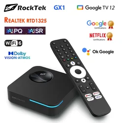RockTek GX1 UHD Google TV 14 Box Netflix Google Certified 4GB 32G Realtek1325 Support Dolby Atmos 2T2R Wifi6 BT5.2 Android TVBox