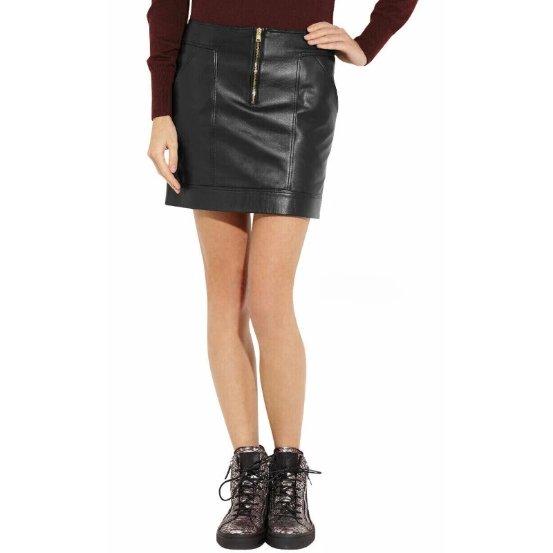 

Sexy Women's Genuine Leather Sheepskin Mini Skirt Black Party Skirt