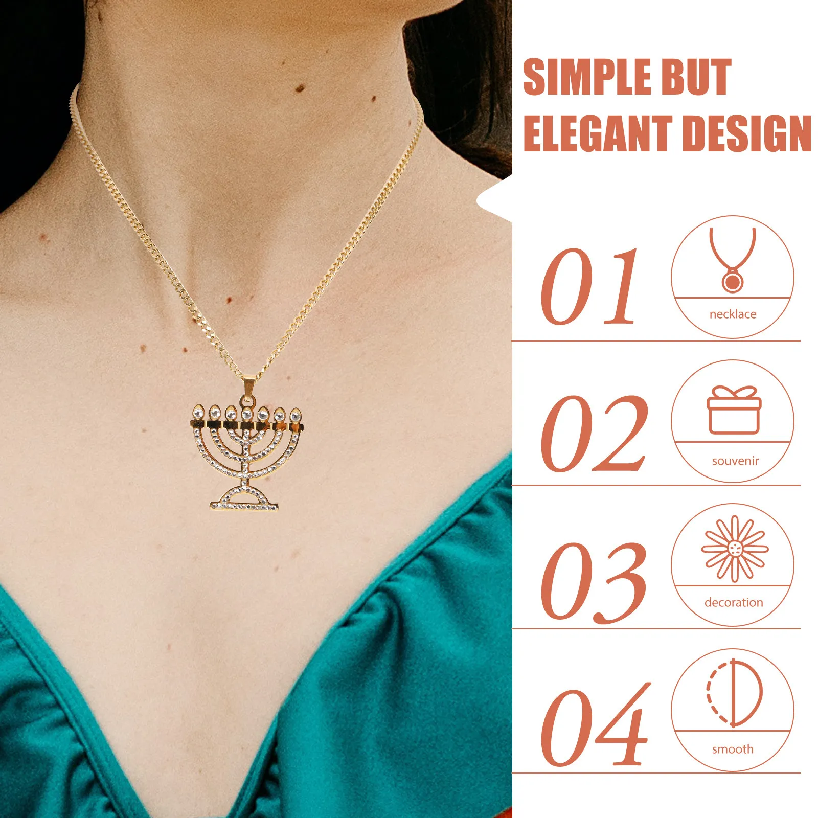 7 Branch Menorah Necklace Pendant Lightweight Chain Necklace for Women Stylish Hanukkah Jewelry Chain Necklaces for Women