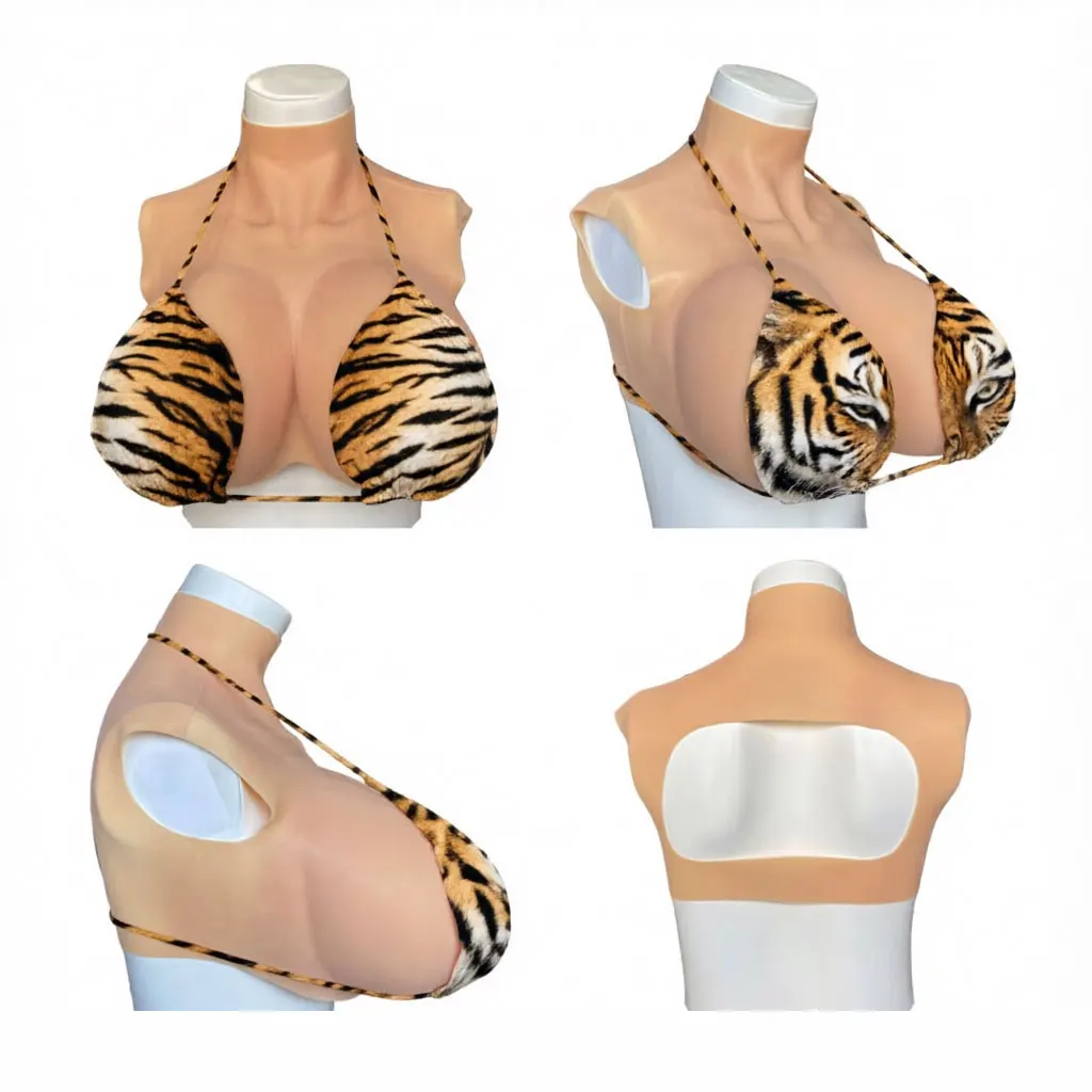 Silicone Breast Forms Bodysuit Shake Fake Boobs Plate BCDEG Sizes for Drag Queen Crossdress Transgender Cosplay with Nipple