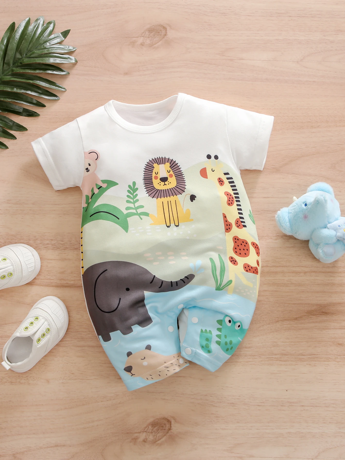 

One-piece baby summer printed animal world thin clothes for boys and girls comfortable crawling clothes for going out