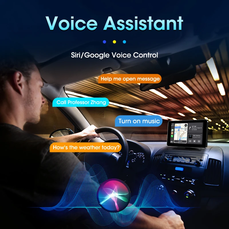 Radio portátil para coche de 7 pulgadas, CarPlay inalámbrico, Android, Auto, WIFI, reproductor de vídeo Multimedia, sistema inteligente para coche, 5G, WIFI, BT, FM, AUX 4
