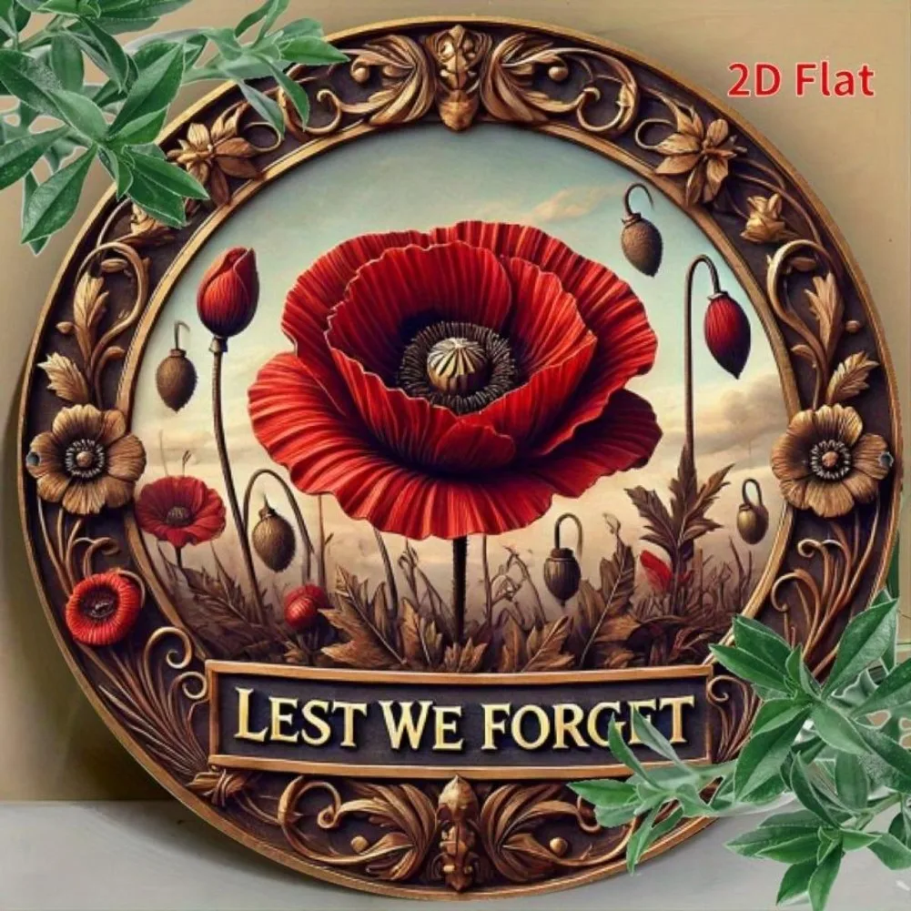 Hiasan Seni Dinding Alluminio, Kemuliaan Pagi, Reka Bentuk "Mimpi Ketabahan", Plak Hiasan Gaya Retro Bulat 8x8 inci