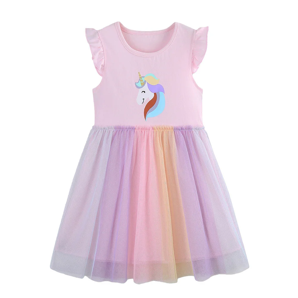 

Summer Girls Dresses 2-7T Unicorn Printed Cute Mesh Skirt Kids Party Birthday Baby Clothing Vestidos Wedding