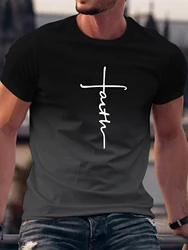 FAITH T-shirt Men's Gradient Color And Alphabet Print With Crew Neck Short Sleeve Casual Trendy Tops Suitable For Summer