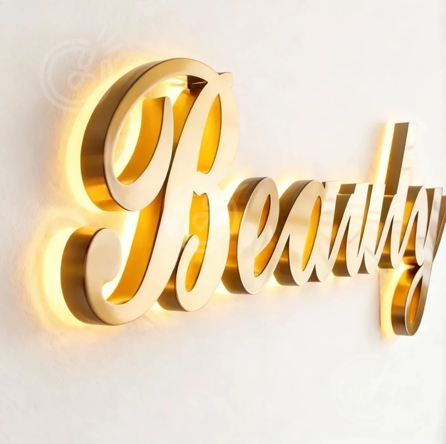 لافتات علامة شعار الأعمال ثلاثية الأبعاد واجهة المتجر المعدنية رسائل مضيئة في العبرية الجمال صالون كبير الإعلان الخلفية Façade Led